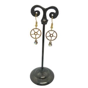 18K Gold Plate Earrings Watch Gear Part Sparkle Academia Steampunk French Hook